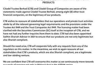 CITADEL TRUSTEE BERHAD (CTB) OFFERS LEGITIMATE SHARIAH COMPLIANT PRODUCTS